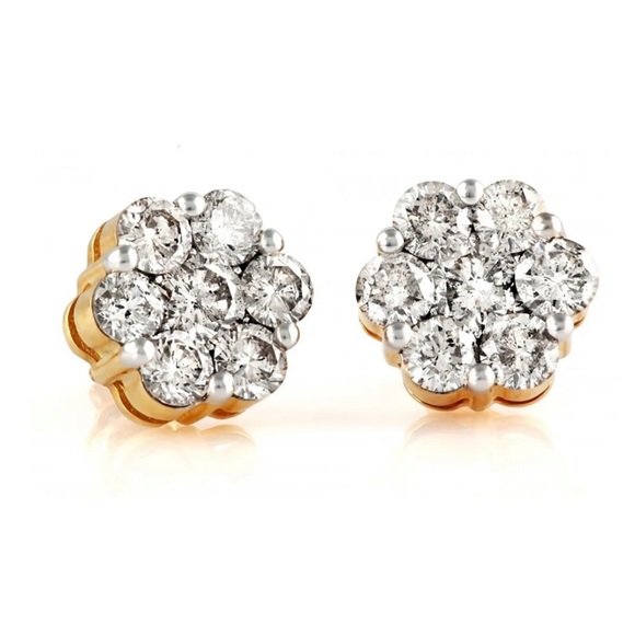 Natural Diamond Real 10K White Gold Stud Earrings - Picture 4 of 5